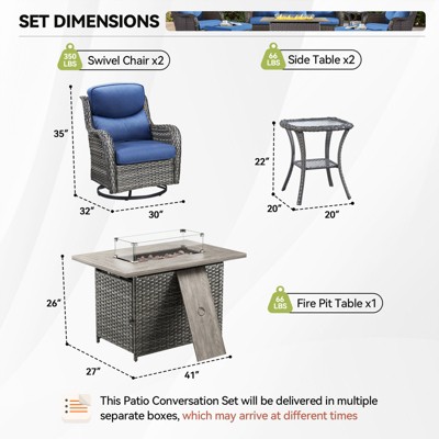 Gymojoy  Outdoor 5 Inch Swivel Chairs Glider Chairs with Fire Pit Table