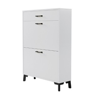 ChicFurnit Shoe Racks 2 Flip Drawers Shoe Cabinet Dust Protected Freestanding Shoe Cabinet for Entryway, White, 32"*10"*43" - 1 of 4
