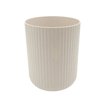 Racxily  6 Pack 1.64 Gallon Plastic Ribbed Wastebasket, Trash Can, Garbage Can, Beige
