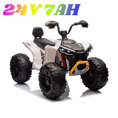 24 Volt Kids ATV Ride-On, Electric Quad 4 Wheeler with Leather 2-Seater, Ride on Toys for Big Kids with LED Lights, Music, High Low Speed