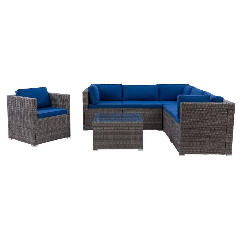 Parksville 7pc Patio Sectional Set Blue - CorLiving, 1 of 9
