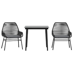 vidaXL 3 Piece Patio Dining Set - Black Poly Rattan - Cushion Seats - Tempered Glass Table - Outdoor Garden Furniture - 1 of 4