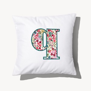 Personalization Mall Boho Floral Initial Embroidered Applique Throw Pillow - 1 of 3