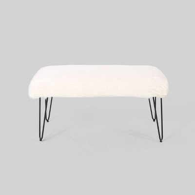 Binniker Faux Fur Bench White - Christopher Knight Home