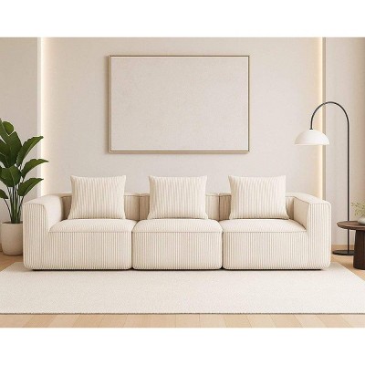 Modern Modular Corduroy Sofa with 3 Pillows, 3-Seat Compression Couch, Luxurious Sleek Cloud Sofa for Living Room or Apartment – The Pop Home