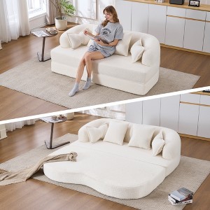 70'' Chenille Foldable Sofa Bed with 4 Pillows, Boneless Comfort and Multi-Functional Design - 1 of 4