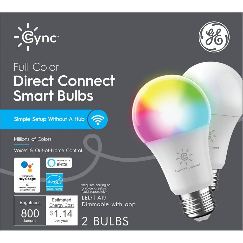 GE 2pk CYNC Smart Color Changing Light Bulbs, 1 of 6