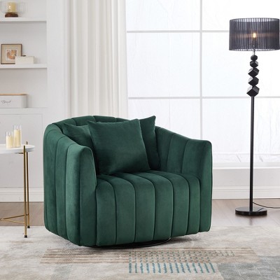 CAVINAS 360° Swivel Velvet Barrel Accent Chair,Oversized Mid-Century Club Chair,Plush Comfy Armchair for Living Room,Bedroom,Office