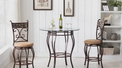 Beau 36" Round Glass Top Bronze Metal Counter Height Pub Table