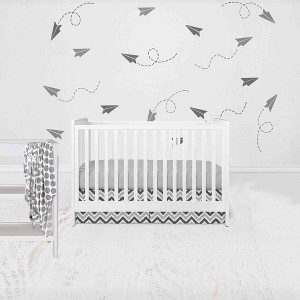 Bacati - Ikat Chevron White Gray 4 pc Crib Set with 2 Muslin Swaddle Blankets - 1 of 4
