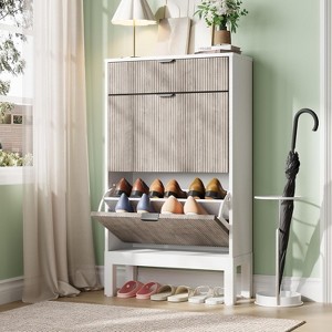 Shoe Storage Cabinet with 2 Flip Drawers, Shoe Organizer, Freestanding Hidden Slim Narrow Shoe Rack - 1 of 4