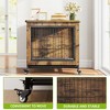27in Wood Dog Crate Furniture with Wheels Double Doors Mobile Pet Kennel End Table - 3 of 4