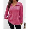 Women's Plus Size Loose Polo V Neck Long Sleeve T Shirts Tops Collared Ribbed Brushed Top Sweater Casual - 2 of 4