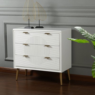 Milo Satin White 3-Drawer Chest with Copper Accents