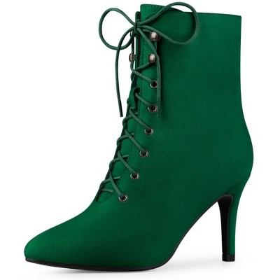 Perphy Women's Pointy Toe Side Zipper Lace Up Stiletto Heel Ankle Boots