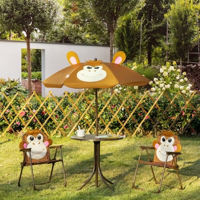 Brown Monkey Kids Picnic Table Set with Adjustable Umbrella