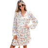 Amaryllis Women’s White Floral Ruffle Detail Long Sleeve V-Neck Mini Dress with Tiered Skirt - 3 of 4