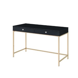 Royal Hampton Writing Desk with 2 Storage Compartments, Black and Gold - 1 of 4