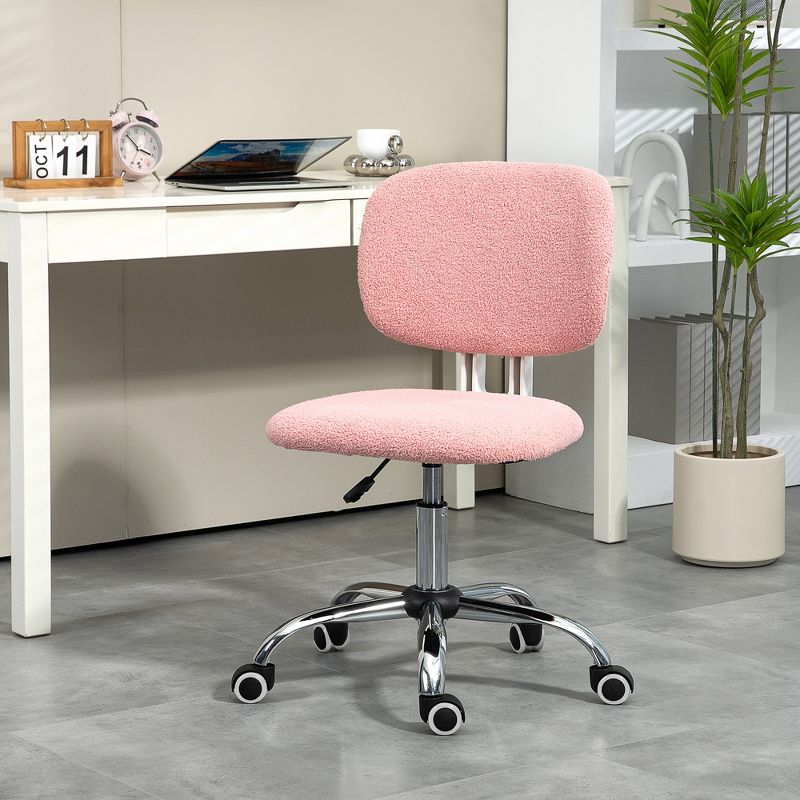 Vinsetto Fluffy Office Chair with Adjustable Height, Wheels, Armless Comfy Computer Chair, 2 of 7