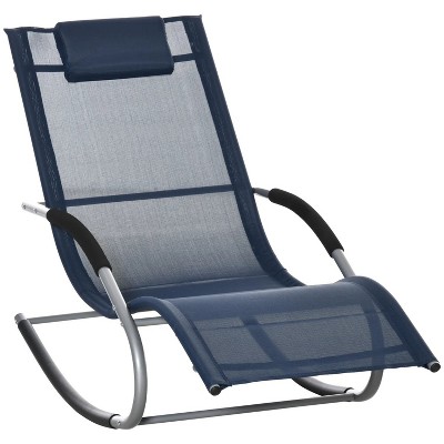 56.8'' Zero Gravity Rocking Chair Outdoor Chaise Lounge Chair Recliner Rocker with Detachable Pillow Navy Blue