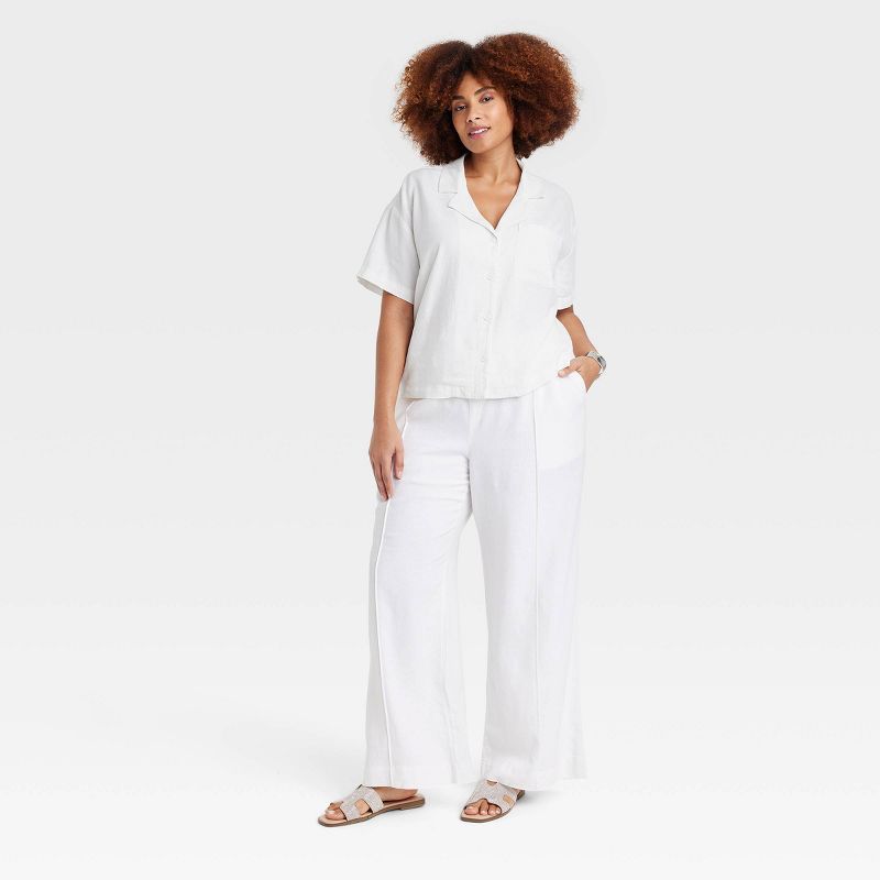 Women's Linen Short Sleeve Button-Down Camp Shirt - A New Day™, 4 of 13