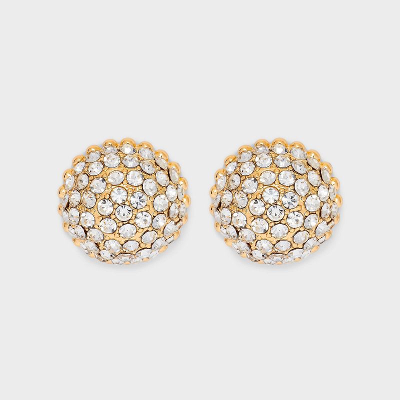 Domed with Clear Stones Stud Earrings - A New Day&#8482; Gold, 1 of 5