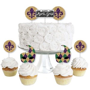 Big Dot of Happiness Mardi Gras - Dessert Cupcake Toppers - Masquerade Party Clear Treat Picks - Set of 24 - 1 of 4