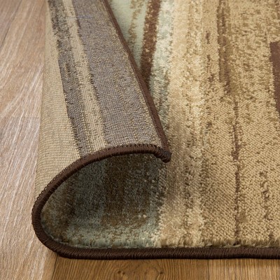 Taupe and Brown Striped Synthetic Runner Rug, 2'7"x8'