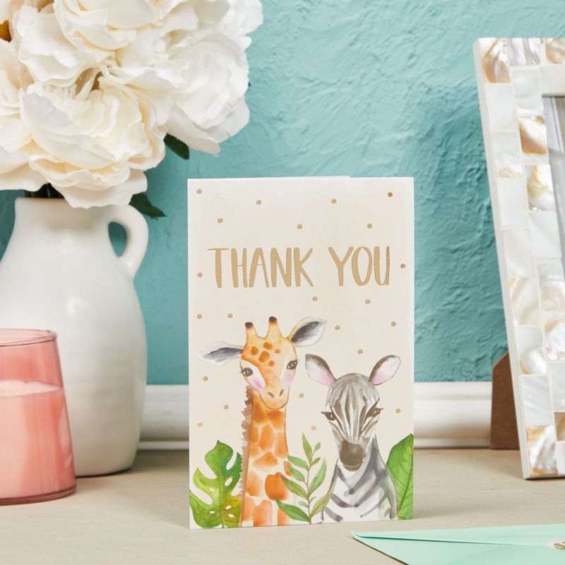 Pipilo Press 48 Pack Safari Baby Shower Thank You Cards with Envelopes, Seal Stickers, 4x6 In, 2 of 8