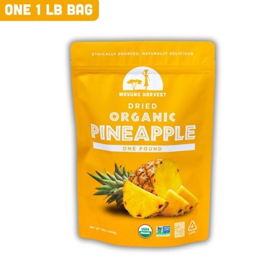 Mavuno Harvest Organic Dried Pineapple Fruit Snacks, a Vegan & Gluten Free Healthy Snack with No Preservatives or Added Sugars - 1 LB Bag