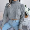 Women's Fall Cable Knit Sweater Long Sleeve Shirt Turtleneck Cropped Casual Pullover Sweater Top - 4 of 4
