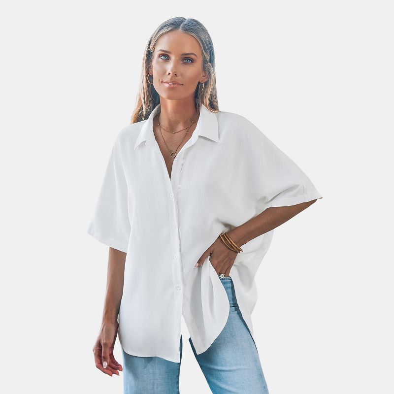 Women's White Collared Button Blouse - Cupshe, 1 of 7