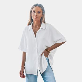 Women's White Collared Button Blouse - Cupshe