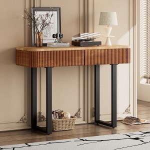 TIRAMISUBEST Solid Wood Entryway Table with Fluted Design, Modern Minimalist Console Table with Storage, Narrow Sofa Table with Metal Legs - 1 of 4
