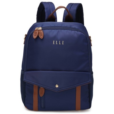 ELLE Luggage 18L Luxe Journey Twill and Vegan Leather Backpack - Navy Blue — фото 3
