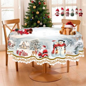 Merry Christmas Tablecloth, Snowman Santa Claus Christmas tree Stain-Resistant Dining Table Cover for Holiday Decor - 1 of 4