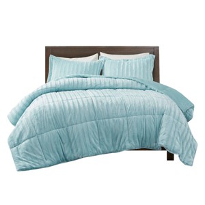 TopComfy Bedding Sets King Cal King Faux Fur Comforter Mini Set Thick Faux Fur Material With Fluffy Feel For Bedroom, Blue, 18.9"*14.17"*14.17" - 1 of 4