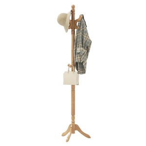 Costway Solid Rubber Wood Coat Rack with 3 Adjustable Heights and 11 Hooks for Hallway Black/Brown/Natural - 1 of 4