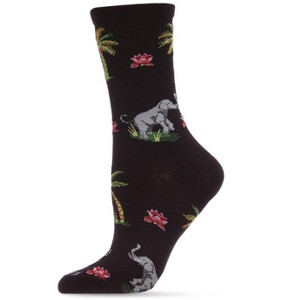 Memoi Elephant Safari Bamboo Blend Crew Socks Black 9-11 - 1 of 1