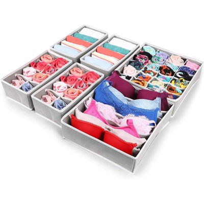 Image of Set of 6 Gray Foldable Drawer Dividers, Fabric Closet Organizer Under Bed Storage Box for Underwear Bra Sock 11.6"x6.5"
