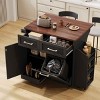 Farmhouse Kitchen Island with Drop Leaf, Kitchen Island with Removable Side Shelf and Trash Bin Cabinet, MDF Frame Kitchen Island-Coolbibila - 3 of 4