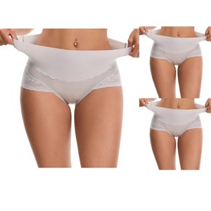 INSPIRE CHIC Women's Hi-Cut Satin High Waisted Lace Trimmed Tummy Control Underpants Briefs 3 Packs - 1 of 4