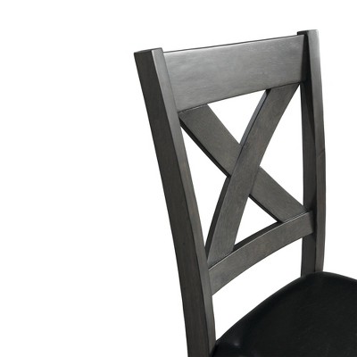Cross-Back Gray Faux Leather Upholstered Side Chair Set