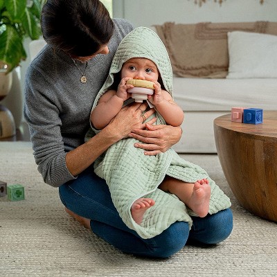 2 Pack Baby Hooded Muslin Cotton Towel for Kids by Comfy Cubs - Sage