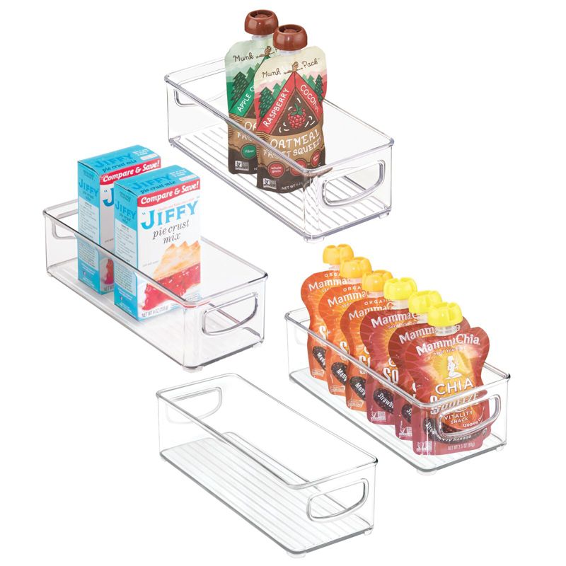 mDesign Plastic Stackable Small Kitchen Organizing Bin, Handles, 4 Pack - Clear, 1 of 10