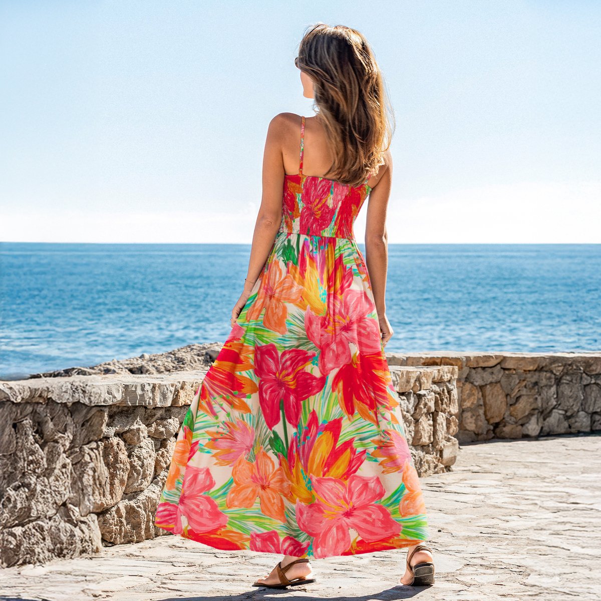 Женские платья Cupshe Women's Maxi Dress Flattering Tropical Print Slit-M-Multicolored — фото 4