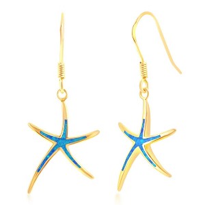 Opalata Sterling Silver Blue Inlay Opal Starfish Earrings - Gold Plated - Blue - 1 of 2
