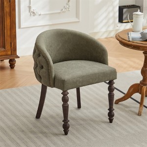 Accent Leisure Chair, Button Decoration PU Leather Dining Chair Mid-Century Modern Arm Chair with Wood Armrests & Legs for Living Room Office Kitchen - 1 of 4