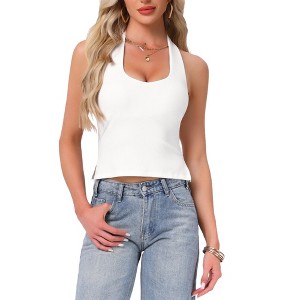 INSPIRE CHIC Women's Halter Sweetheart Neck Backless Sleeveless Cropped Top - 1 of 4