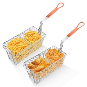 WeChef 2 Packs Deep Fryer Basket with Divider Heavy Duty Construction Fryer Basket with Non-slip Handle for Commercial Restaurant Roadside Stall Red - 1 of 4